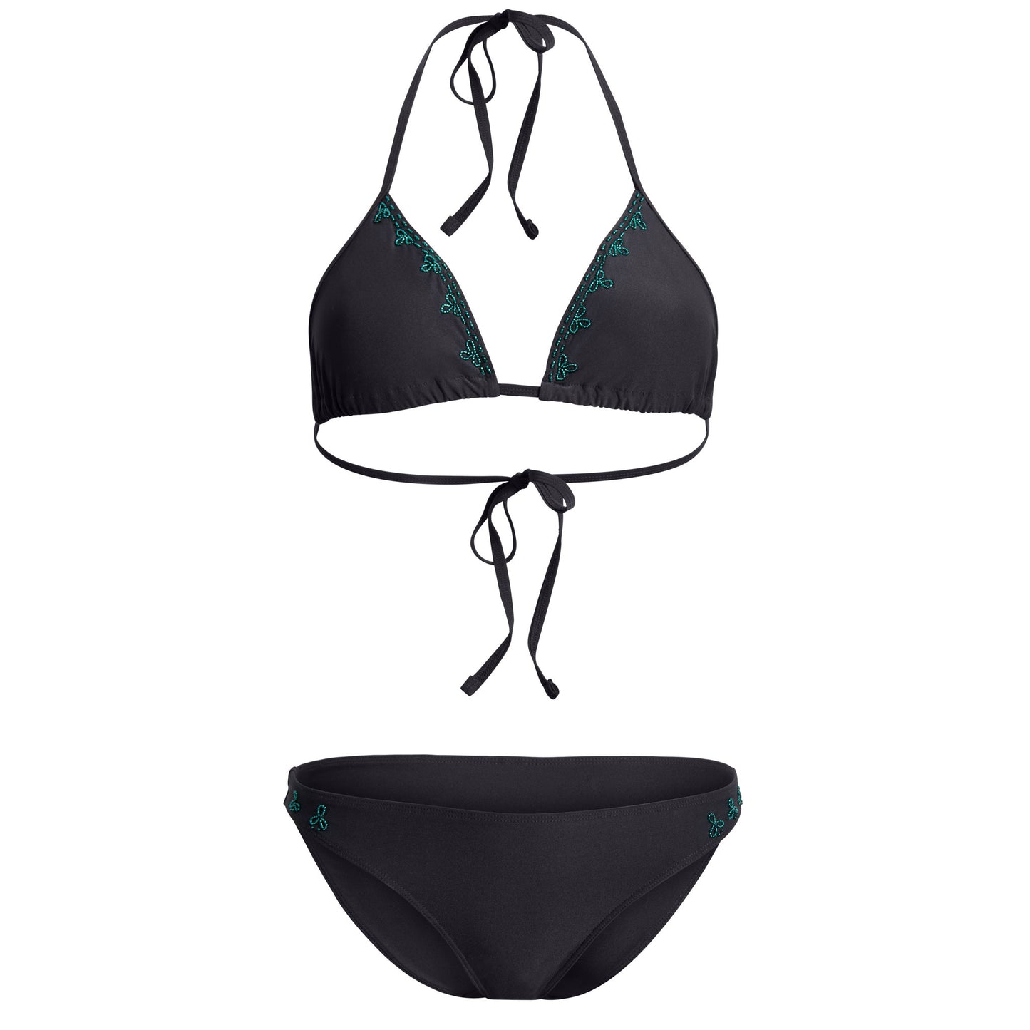 Lotus black luxury bikini green hand beading