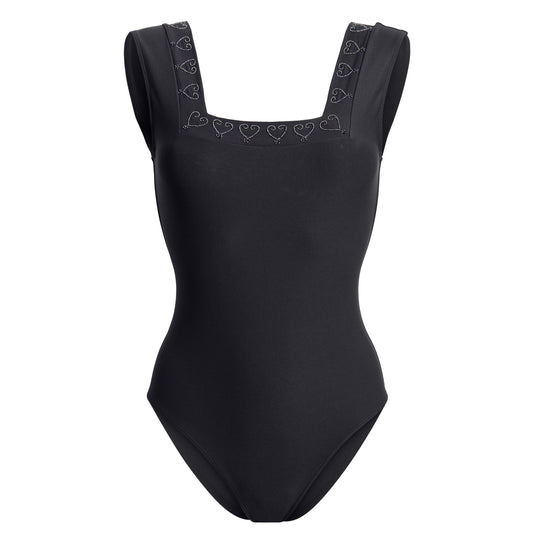 Rose black luxury swimsuit  grey hand beaded