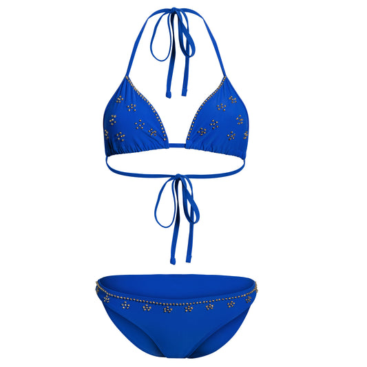 Jasmine blue luxury bikini top hand beaded gold