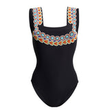 Lily black swimsuit square neckline luxury hand beaded