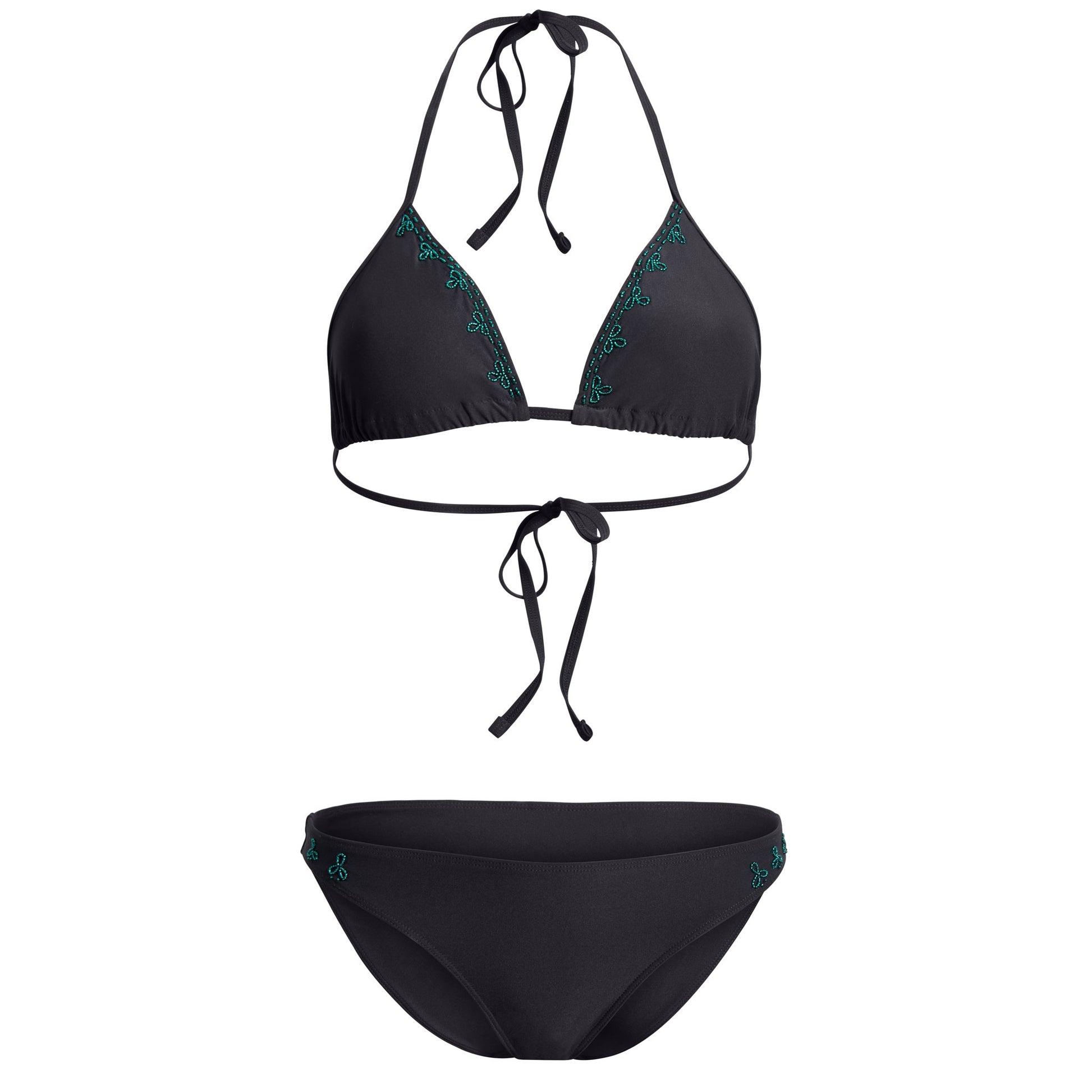 Lotus black luxury bikini green hand beading